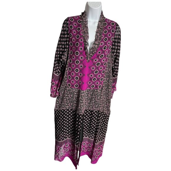 Free People Anna Sui 100% Silk Black Lattice Dress Tumbling Pines Kaftan S NWT - Picture 5 of 13